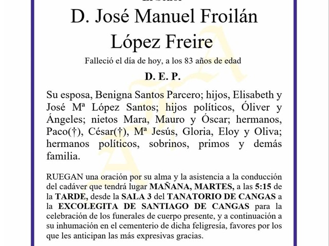 D. JOSÉ MANUEL FROILÁN LÓPEZ FREIRE